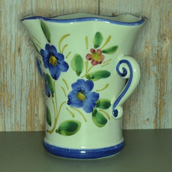 Beautiful Hand Painted Vase For FTD From Italy Blue Floral Design Work - Picture 2 of 7
